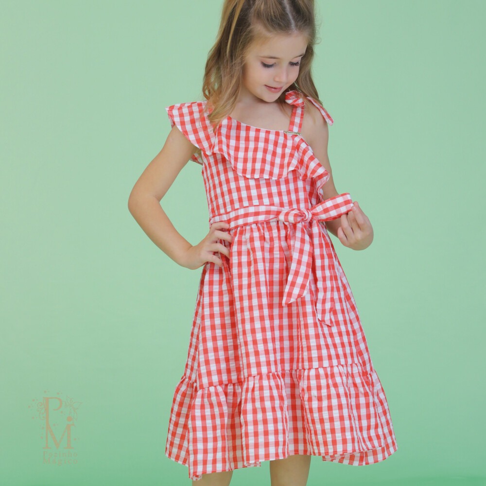 vestido infantil xadrez vermelho