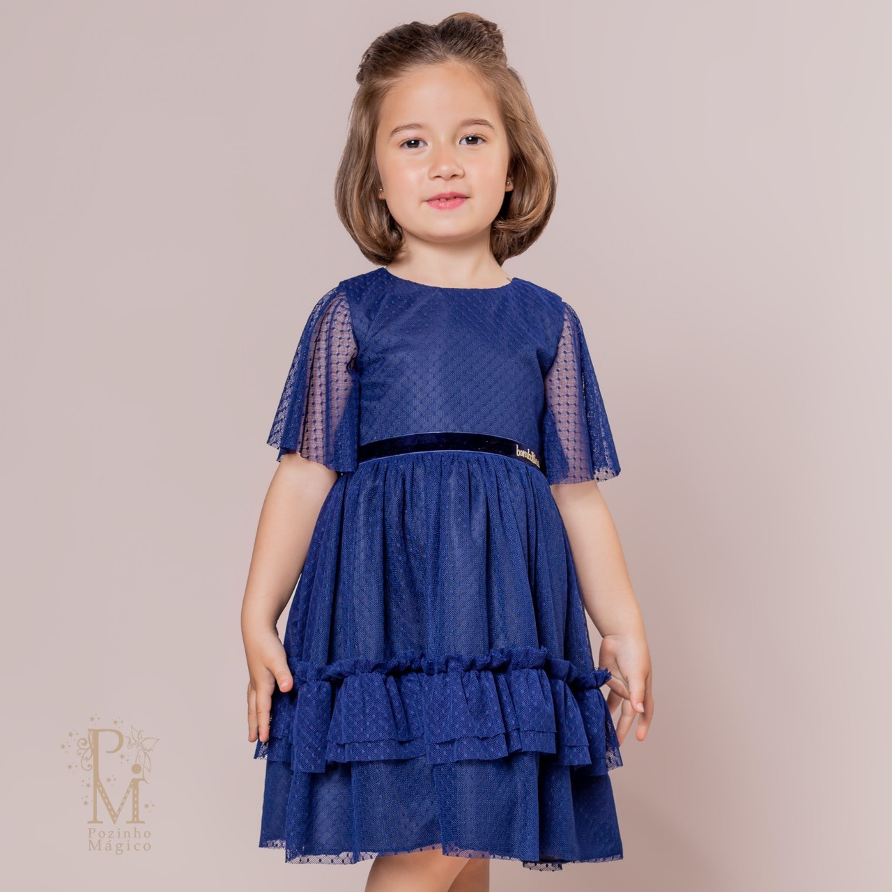 Vestido Marie Longo Manga Princesa Azul Bebe - Roupa Infantil